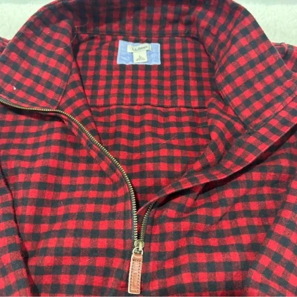 L.L.Bean Large reg. quarter-zip pullover red & black buffalo plaid Like New - Picture 3 of 6
